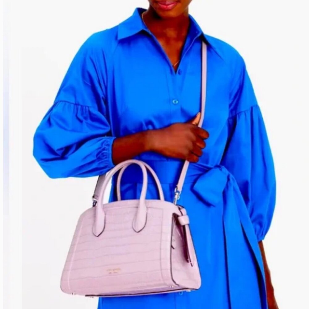 HP-Kate Spade NWT Knott Croc-embossed Medium Zip-top Satchel in Violet Mist/NWT - Picture 3 of 15